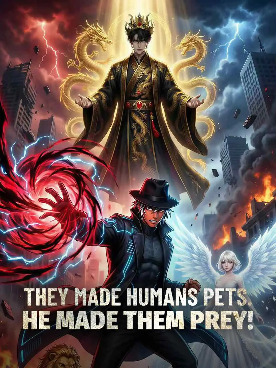 Cover of the miniseries They Made Humans Pets. He Made Them Prey!